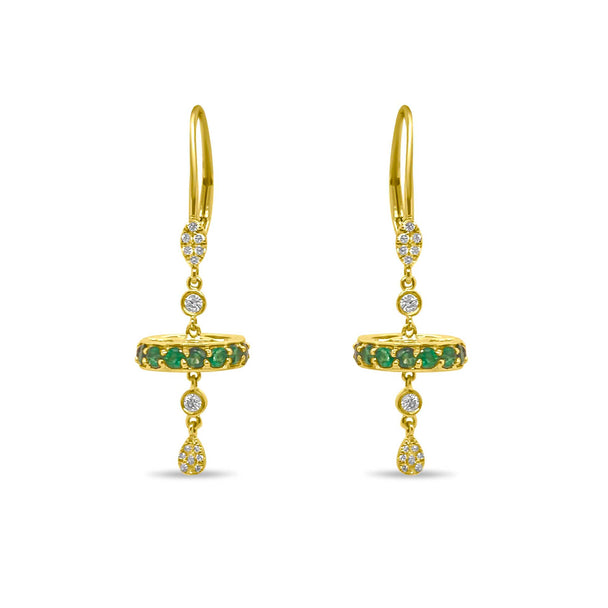 Emerald and Yellow Gold Wheel Earrings