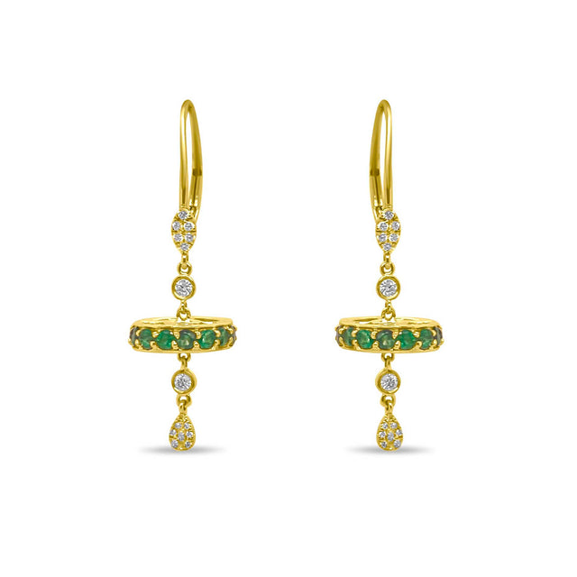 Emerald and Yellow Gold Wheel Earrings
