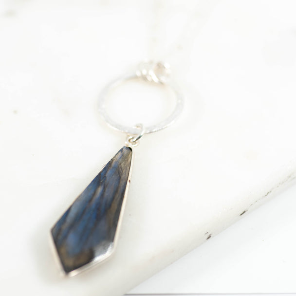 Labradorite Open Circle Drop Pendant Necklace