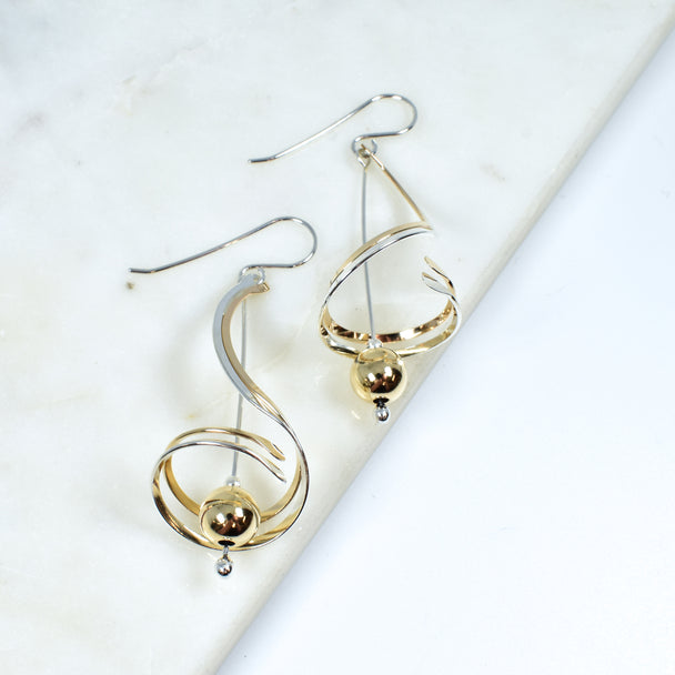 Mixed Metal Drop Earring With Gold Ball Accent