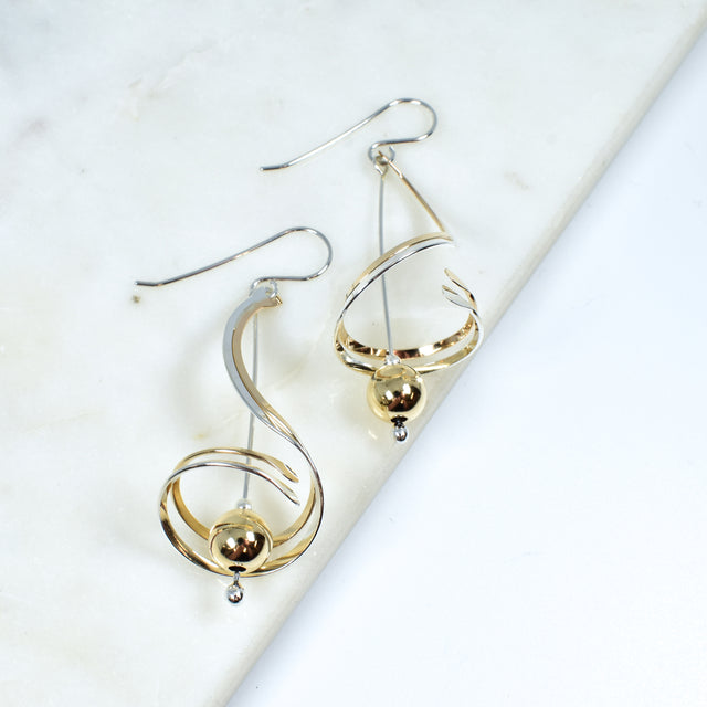 Mixed Metal Drop Earring With Gold Ball Accent