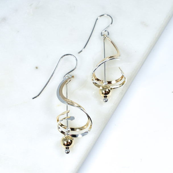 Small Mixed Metal Drop Earring w/Gold Ball