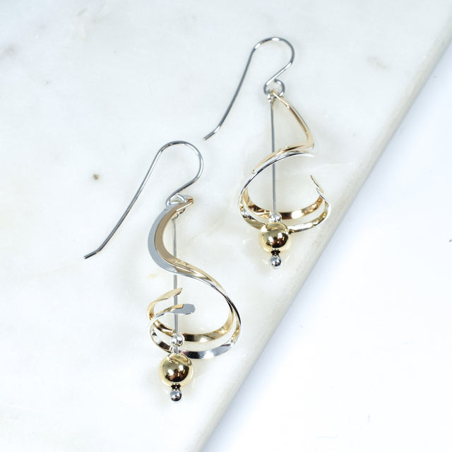 Small Mixed Metal Drop Earring w/Gold Ball
