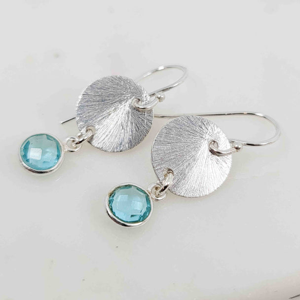 Round Blue Topaz Textured Dangle Disc Earrings