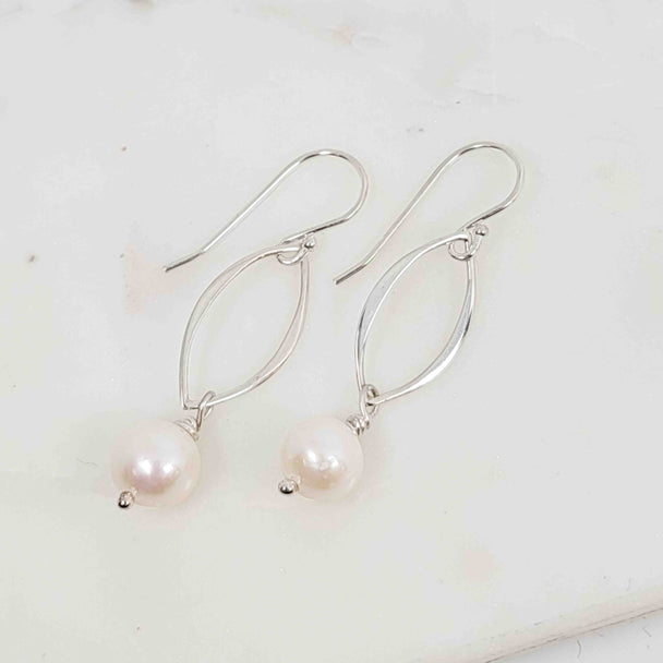 White Pearl Leaf Petal Shape Earrings