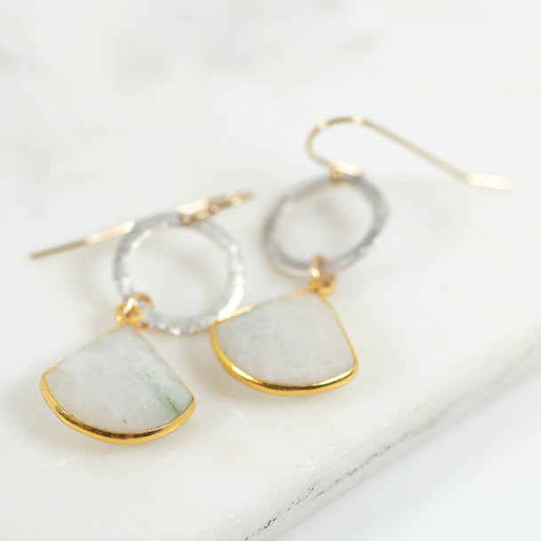 Moonstone Open Circle Drop Gemstone Earrings