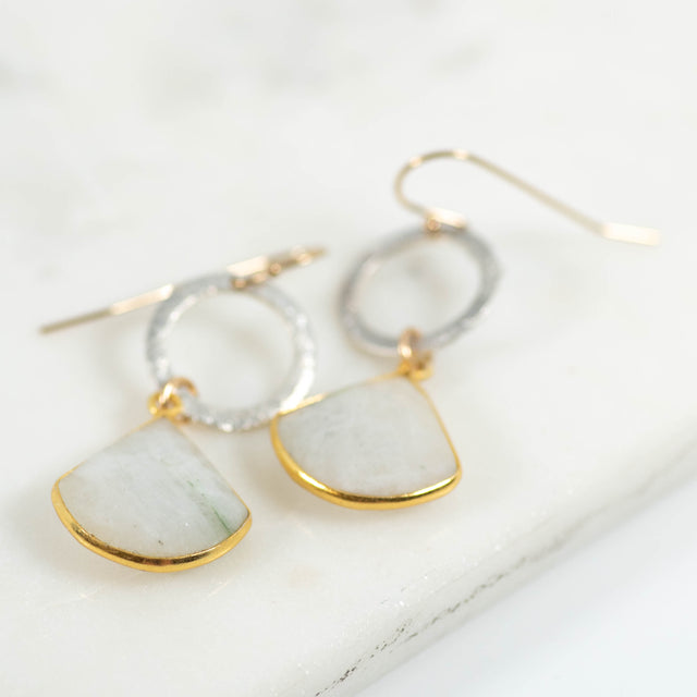 Moonstone Open Circle Drop Gemstone Earrings