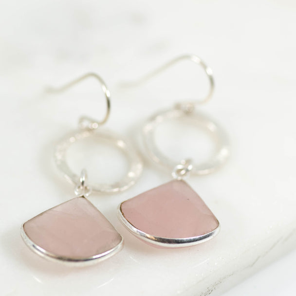 Rose Quartz Open Circle Drop Gemstone Earrings