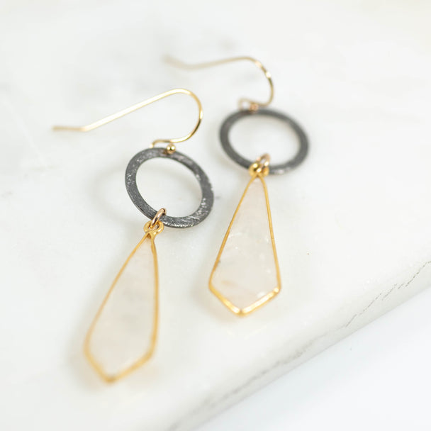 Moonstone Open Circle Drop Gemstone Earrings