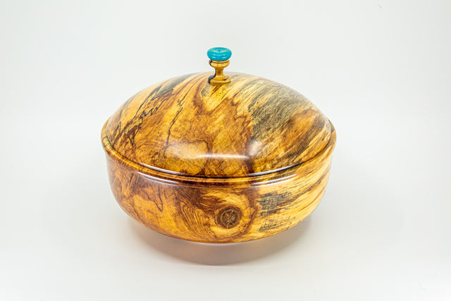 Spalted White Birch Vessel with Turquoise Finnial