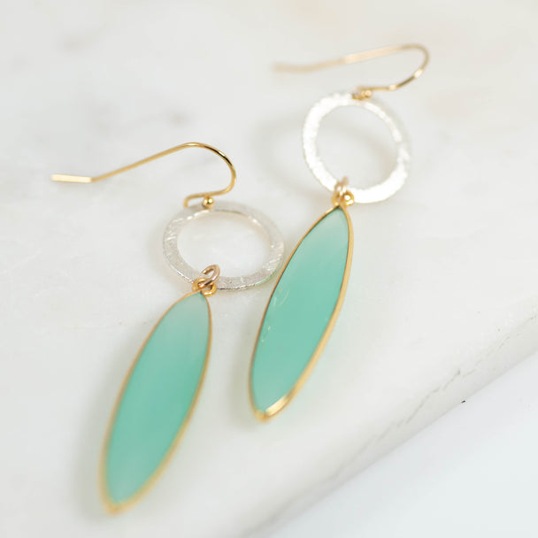 Chalcedony Open Circle Drop Gemstone Earrings