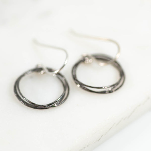 Oxidized Sterling Silver Triple Sparkle Circle Earrings