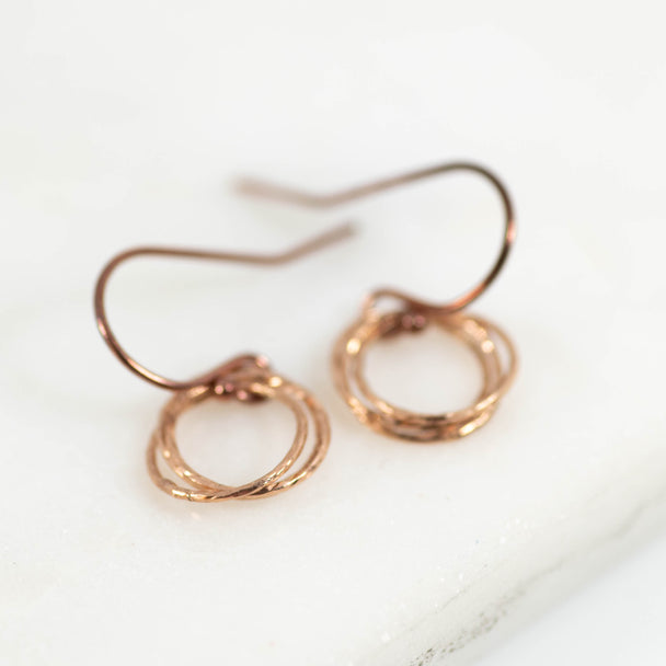 Rose Gold Fill Mini Triple Circle Earrings