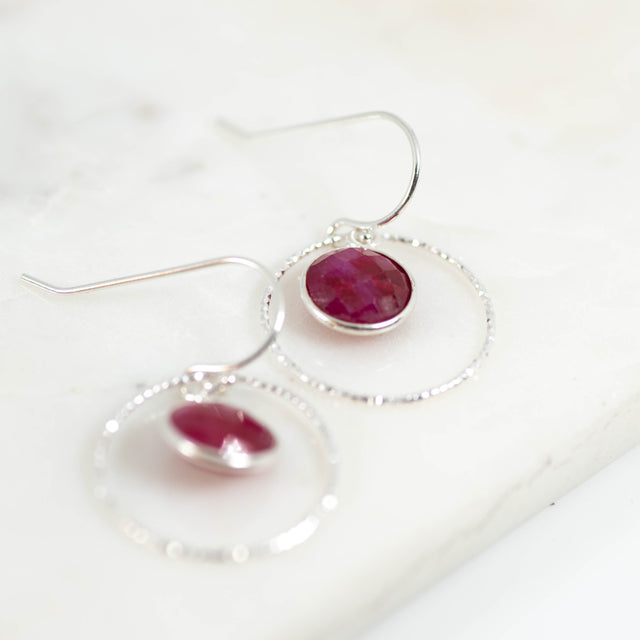 Ruby Sparkle Halo Gemstone Earrings