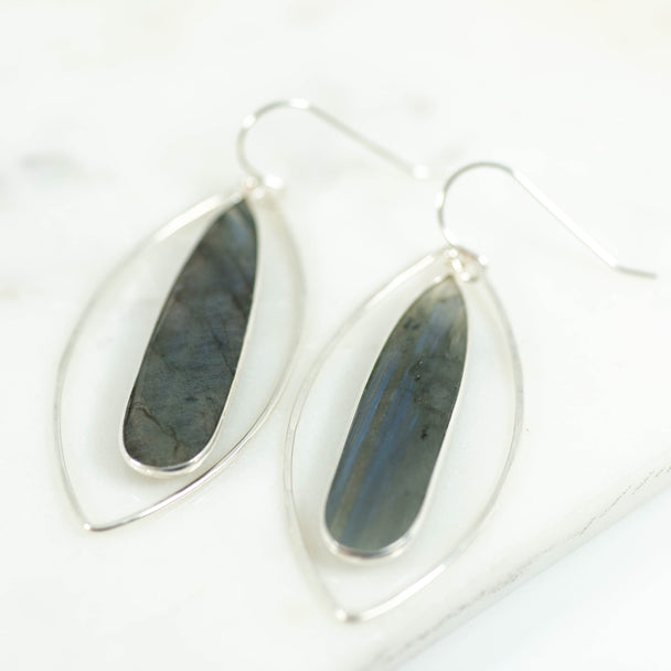 Labradorite Open Wire Petal Gemstone Dangle Earrings