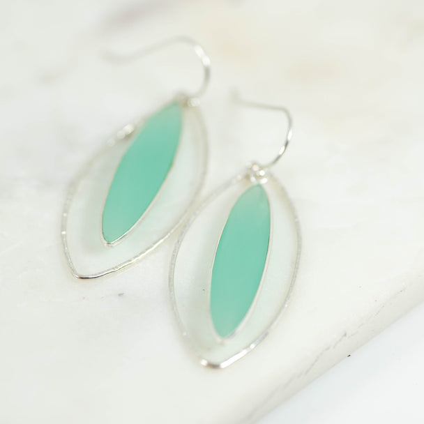 Chalcedony Open Wire Petal Gemstone Dangle Earrings