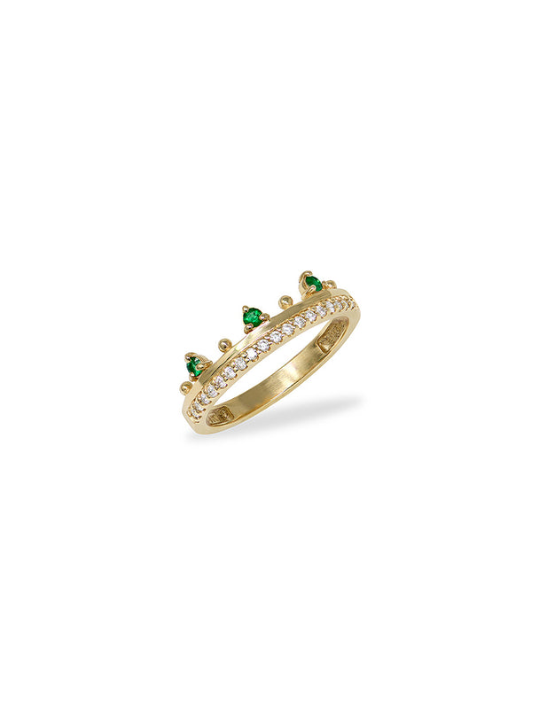 Cleo Crown Pave Regular Cut Emerald and Diamond Ring