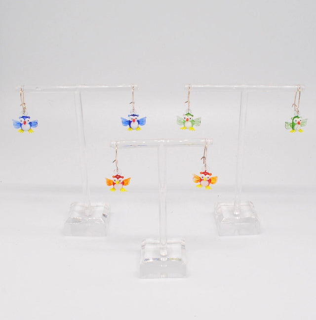 Mini Glass Owl with Wings Out Earrings