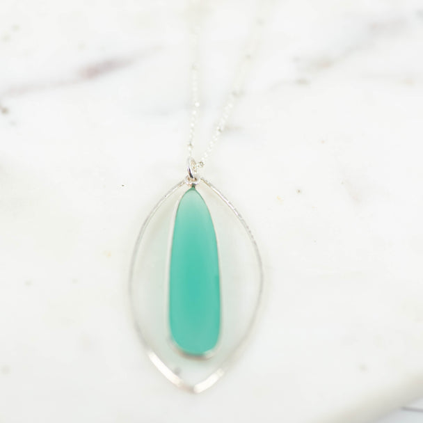 Chalcedony Open Wire Petal Gemstone Dangle Necklace