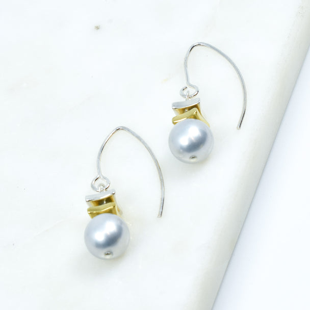 Platinum Shell Pearl Mixed Metal Dangle Earrings