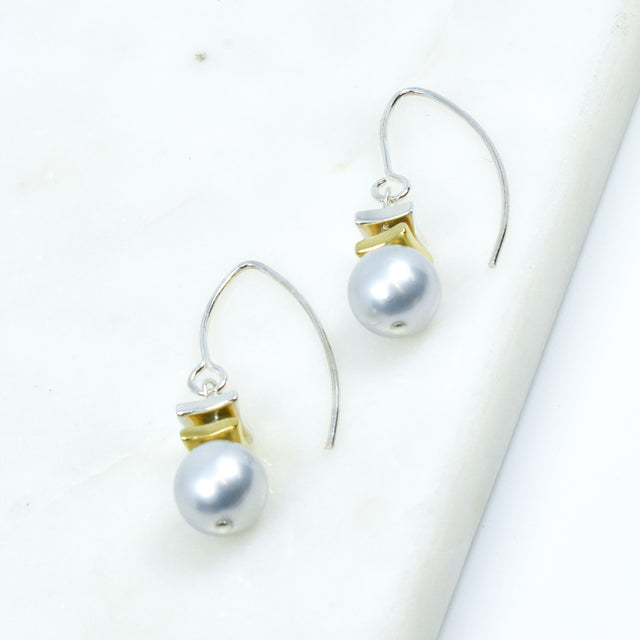 Platinum Shell Pearl Mixed Metal Dangle Earrings
