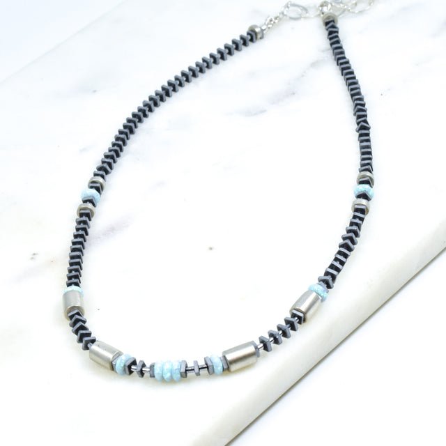 Opal Hematine Silver Necklace