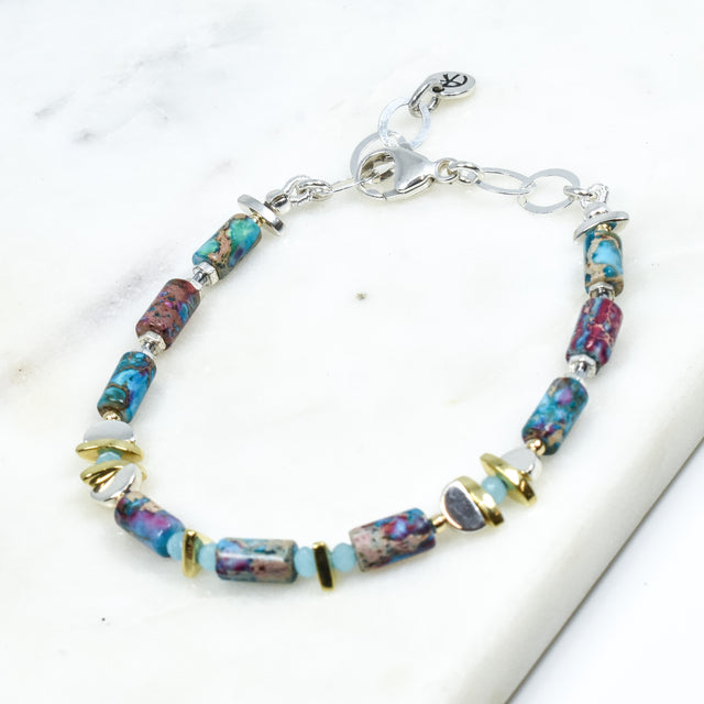 Rainbow Jasper and Aqua Chalcedony Bracelet
