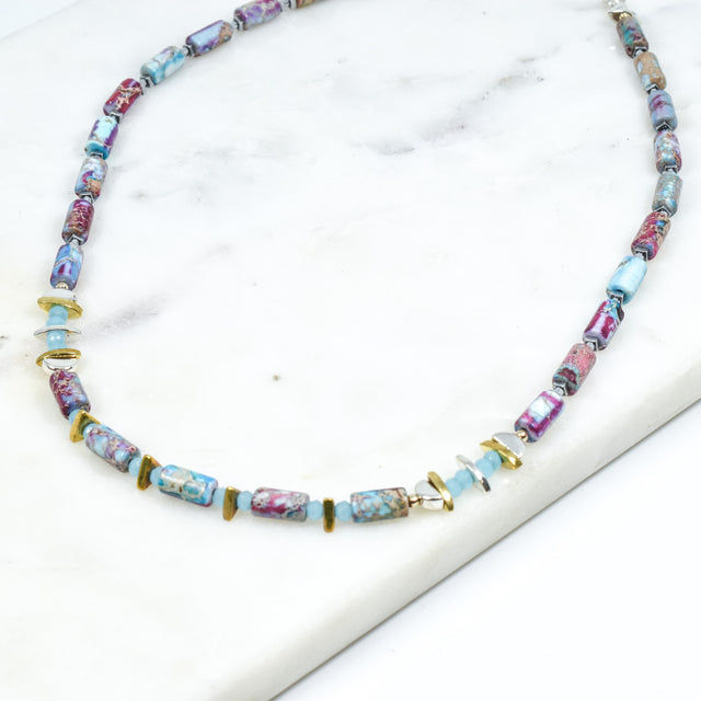 Rainbow Jasper and Aqua Chalcedony Necklace