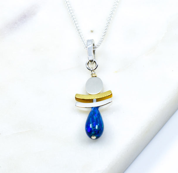 Blue Opal Drop Pendant Necklace
