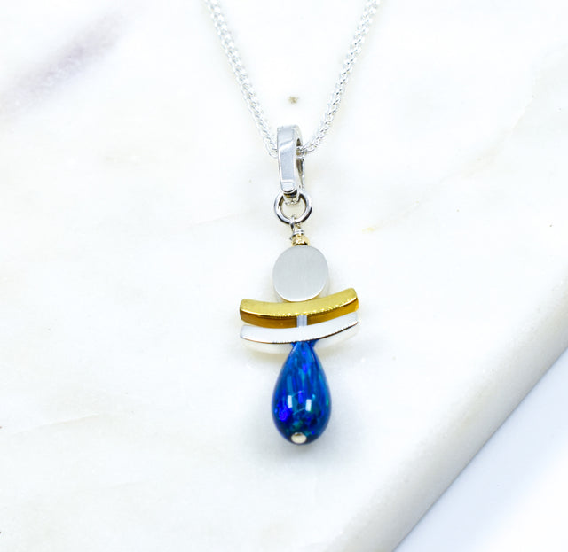 Blue Opal Drop Pendant Necklace