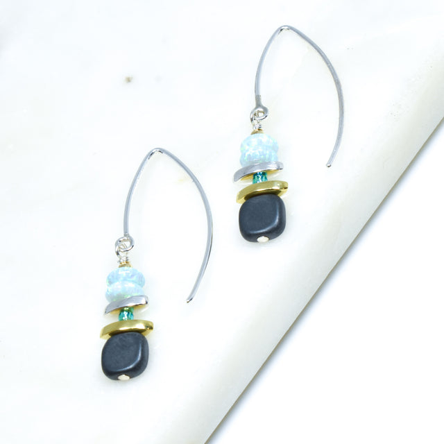 Opal and Black Hematite Drop Earrings