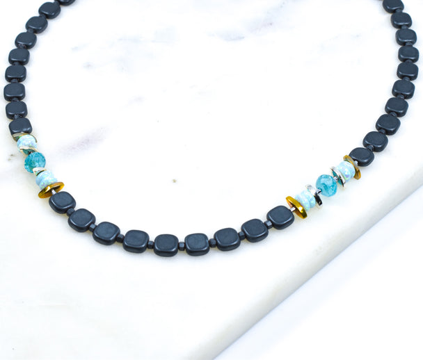 Apatite, Opal, and Black Hematine Necklace