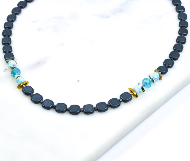 Apatite, Opal, and Black Hematine Necklace