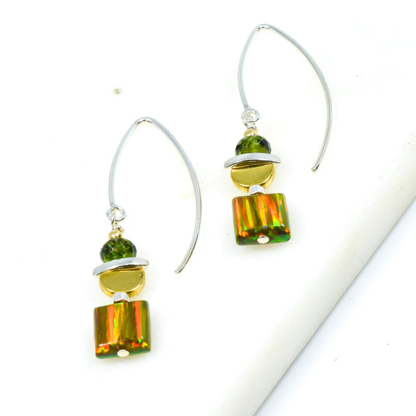 Multi-Colored Opal and Tourmaline Earrings