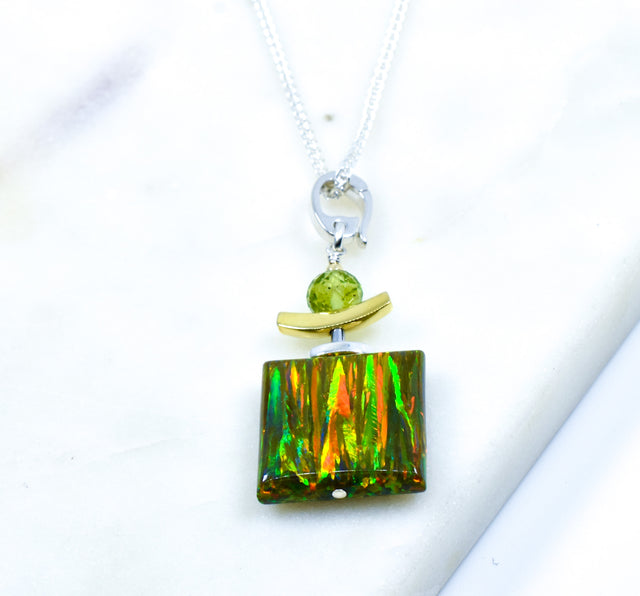 Multi-Colored Opal and Tourmaline Pendant Necklace
