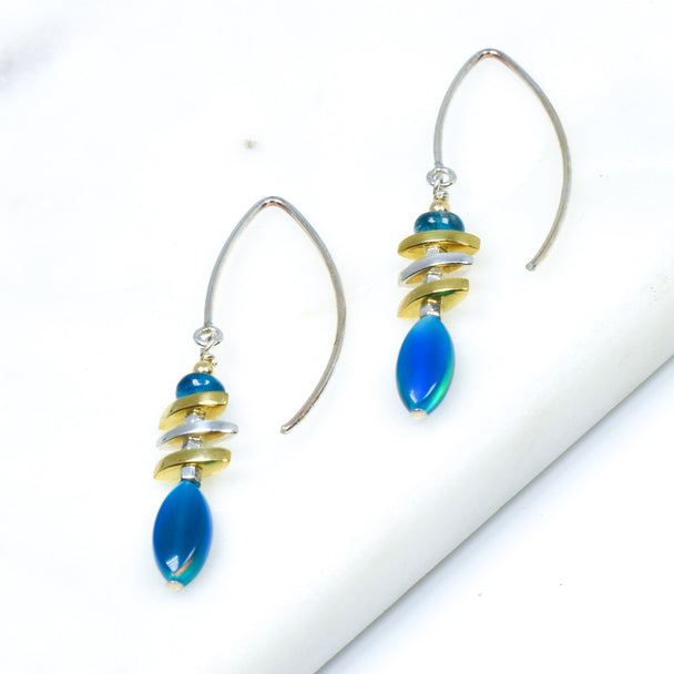 Teal Oval Opal and Sterling Silver Dangle Earrings