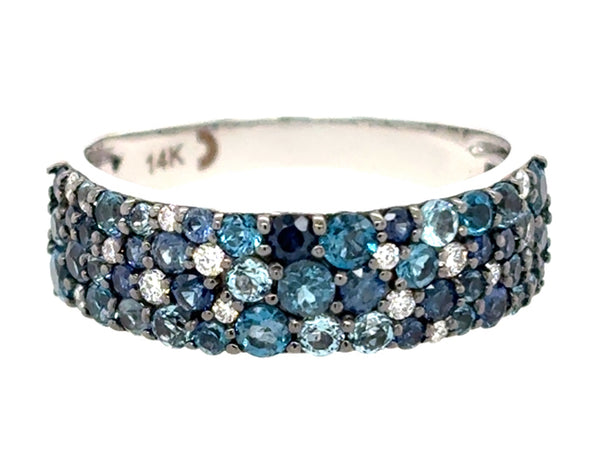 Blue Sapphire, Blue Topaz and Diamond Pave Ring
