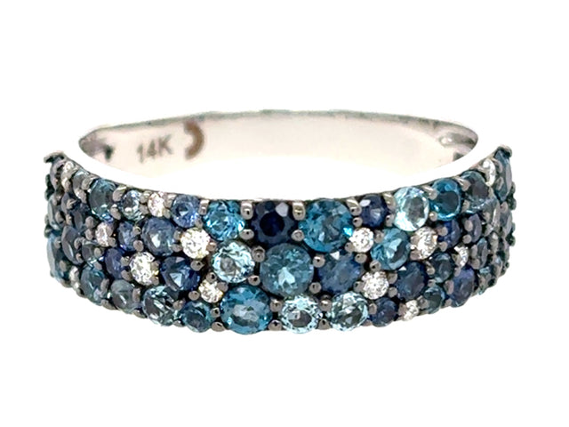 Blue Sapphire, Blue Topaz and Diamond Pave Ring