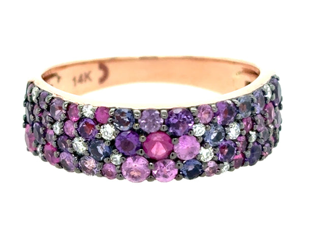 Amethyst, Sapphire, Iolite, and Diamond Pave Ring