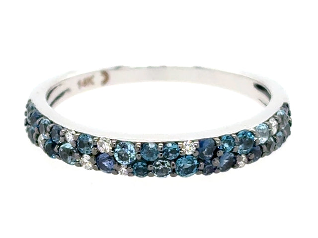 Blue Sapphire, Blue Topaz and Diamond Pave Ring