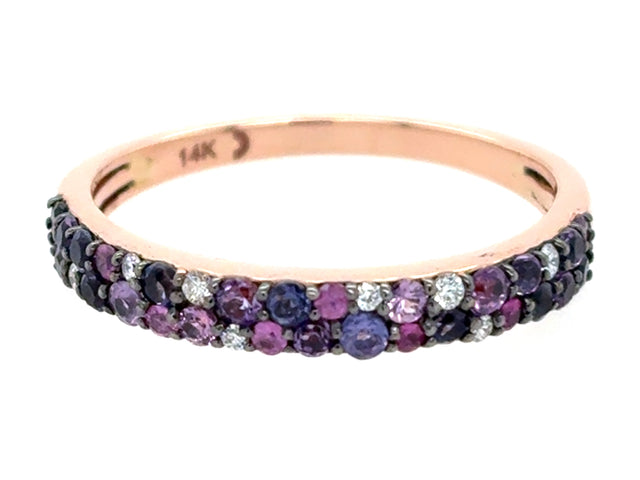 Amethyst, Sapphire, Iolite, and Diamond Pave Ring