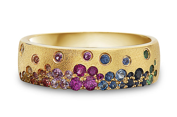 Rainbow Sapphire Flush Set Ring