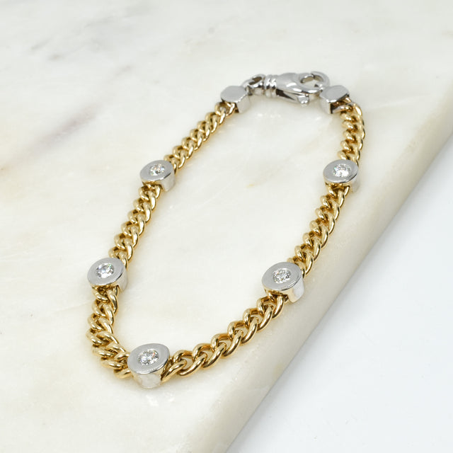 Two Tone Gold Chain Bracelet with Diamond Bezels