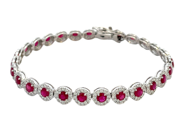 Ruby Rounds and Diamond Halo Bracelet