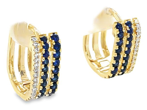 Sapphire and Diamond 3 Row Hoops