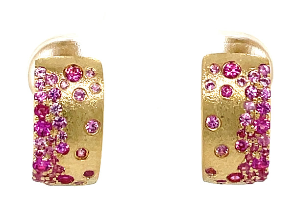 Pink Sapphire and Ruby Flush Set Huggy Earring