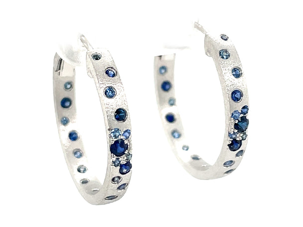 Blue Sapphire Flush Set Hoop Earrings