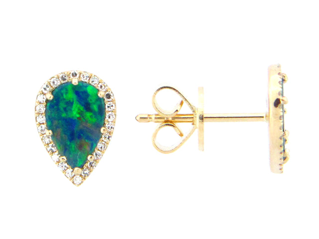 Black Opal Doublet and Diamond Pear Earrings