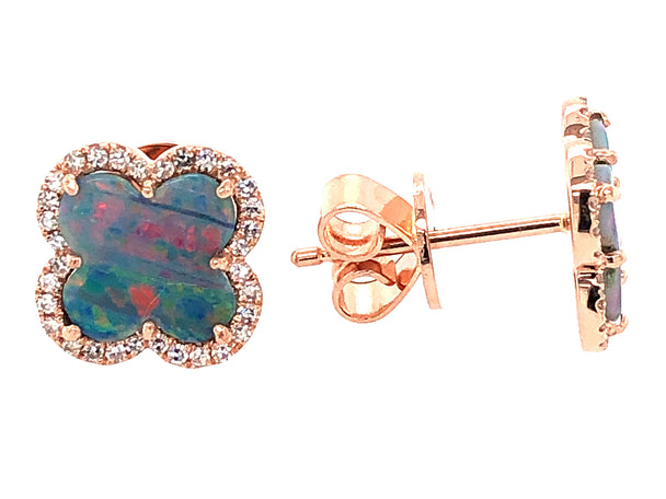 Black Opal Doublet and Diamond Clover Earrings