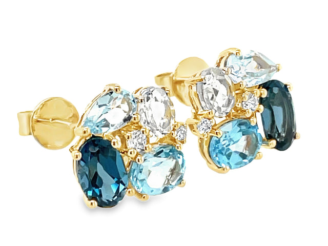 Blue Topaz Cluster & Diamond Stud Earrings